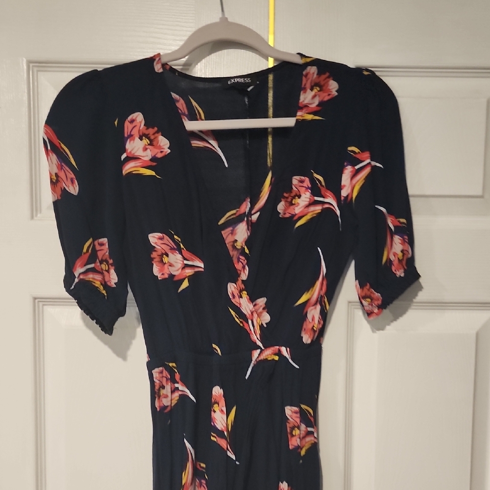 Express Black Dress with Pink Floral Design